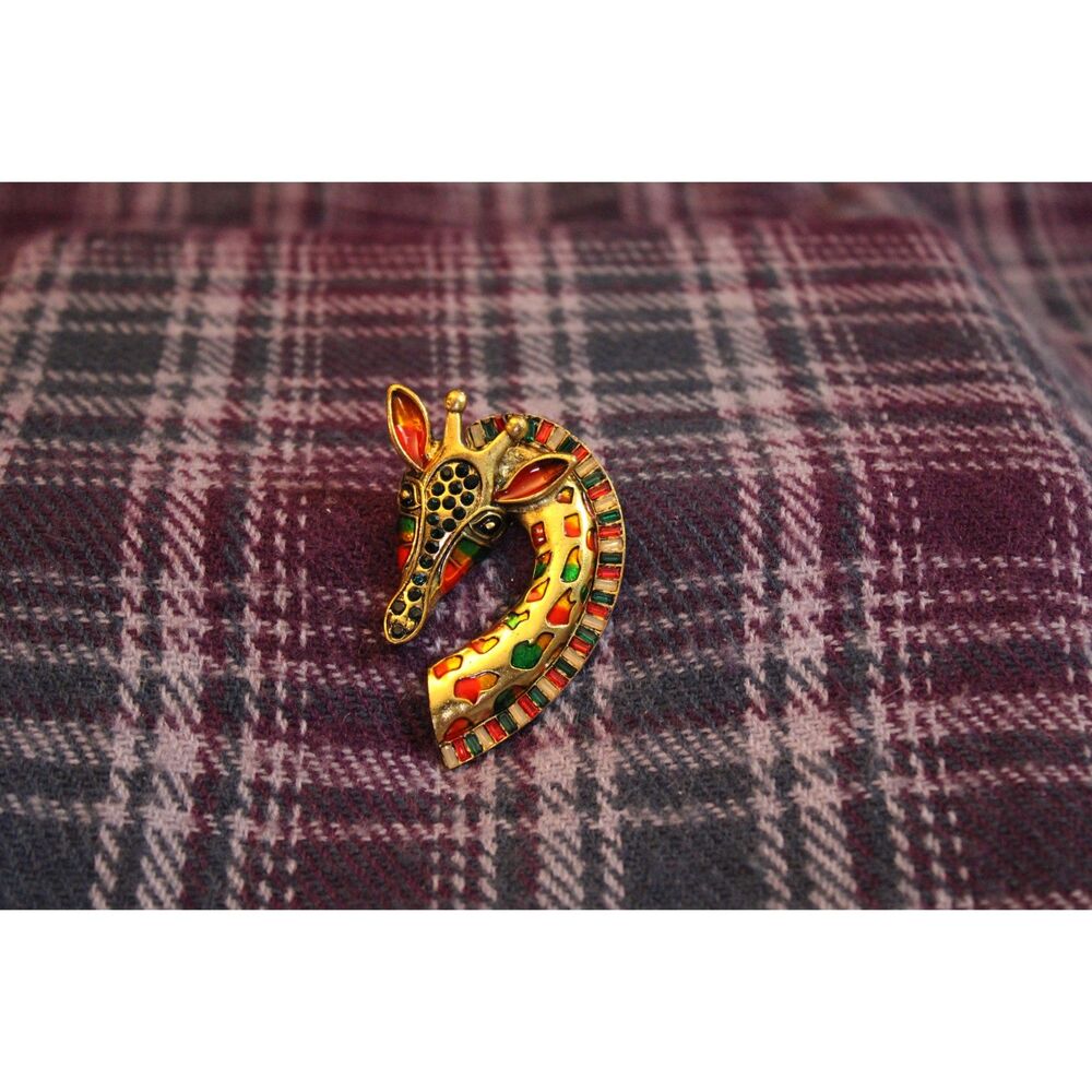 Giraffe Enamel Rhinestone Gold-tone Pin Brooch - Picture 3 of 4